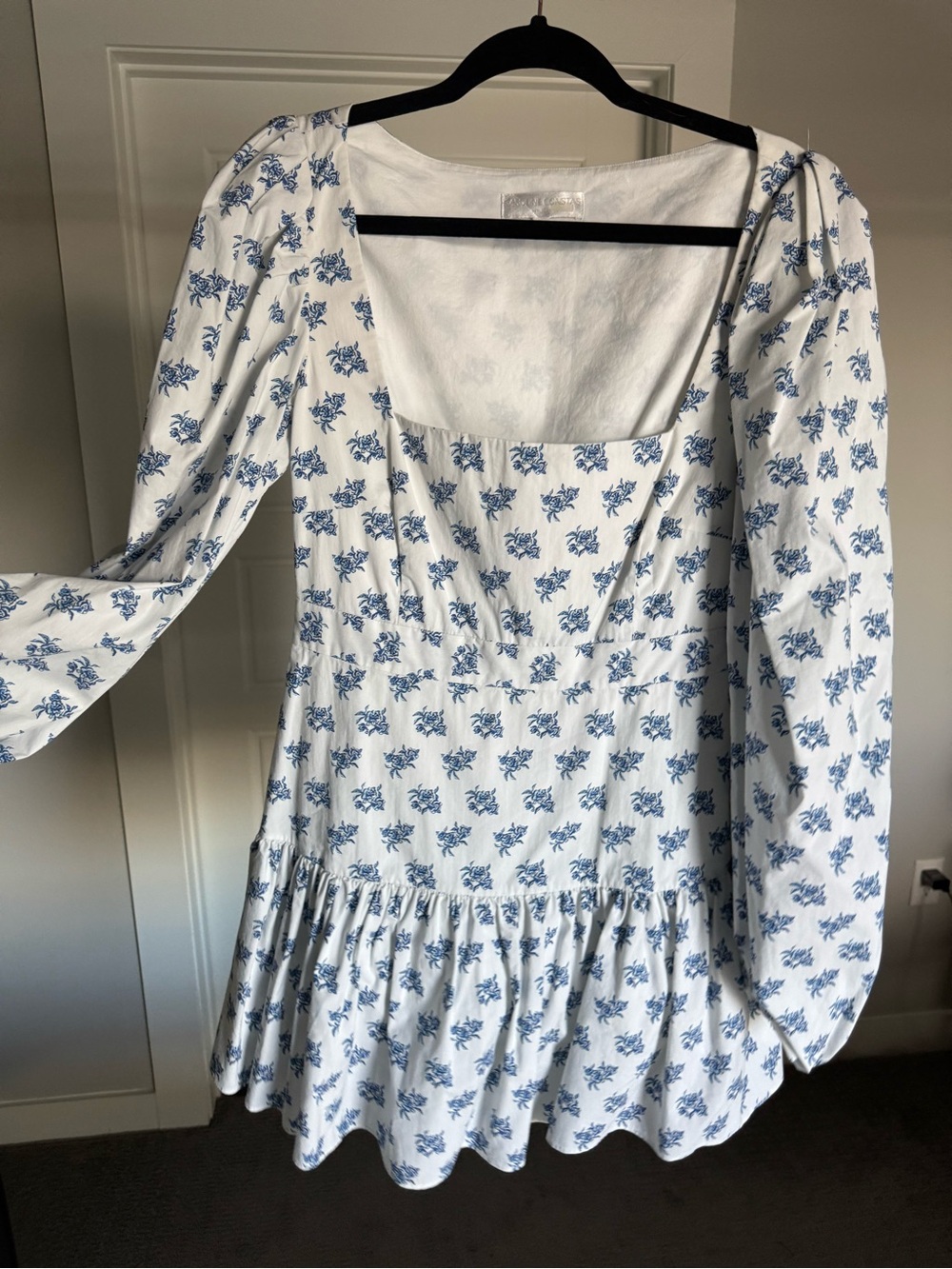 Caroline Constas White Mini Dress with Blue Floral Print